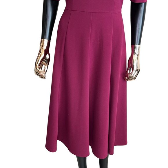 Donna Morgan Burgundy Midi Dress 10 | Holiday Party Cocktail Wedding Guest - Picture 5 of 11